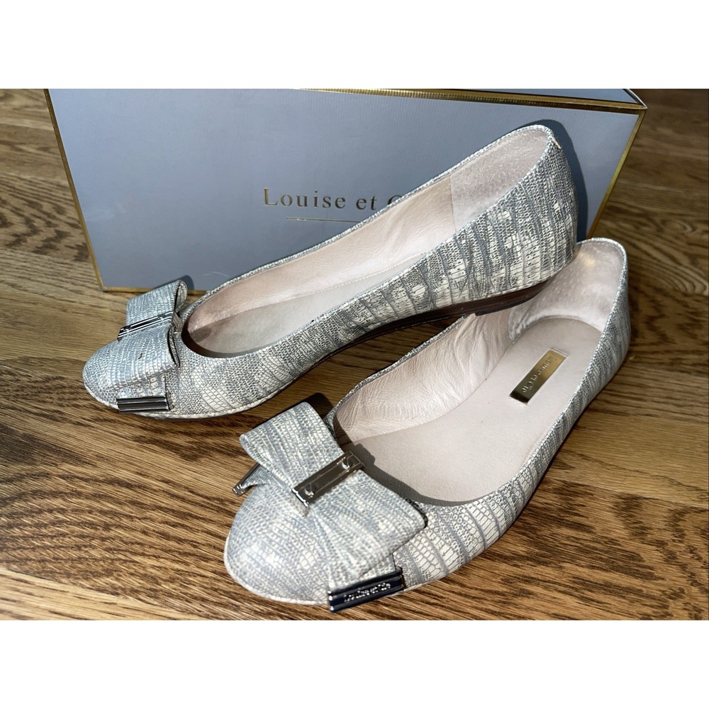 Louise et Cie Bessie Ballet Flats Seagull Poplin Lizard Bow Gray Womens 7.5 M